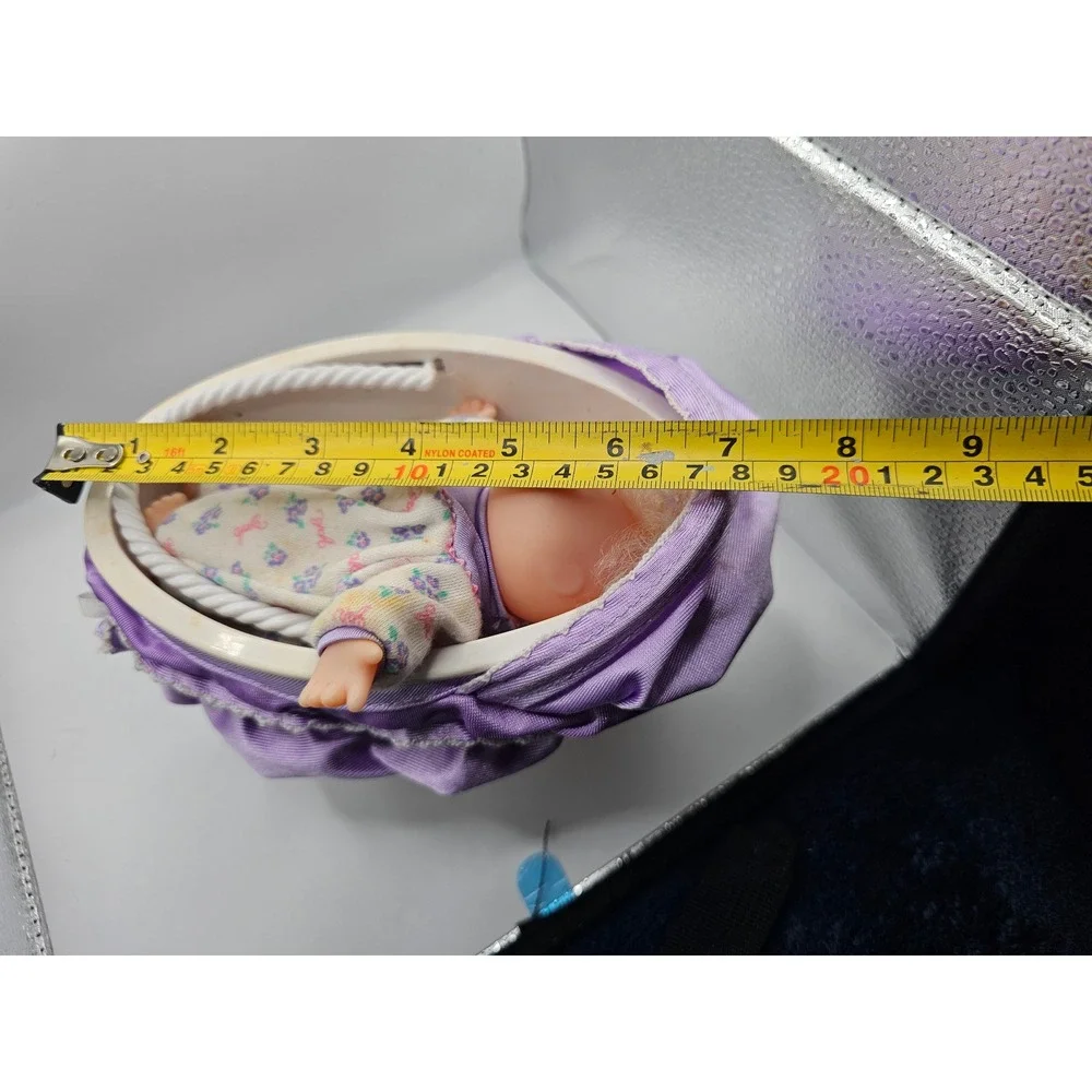 Vintage Cabbage Patch Mini Doll Bassinet Set Purple Floral 90s Toy Accessory